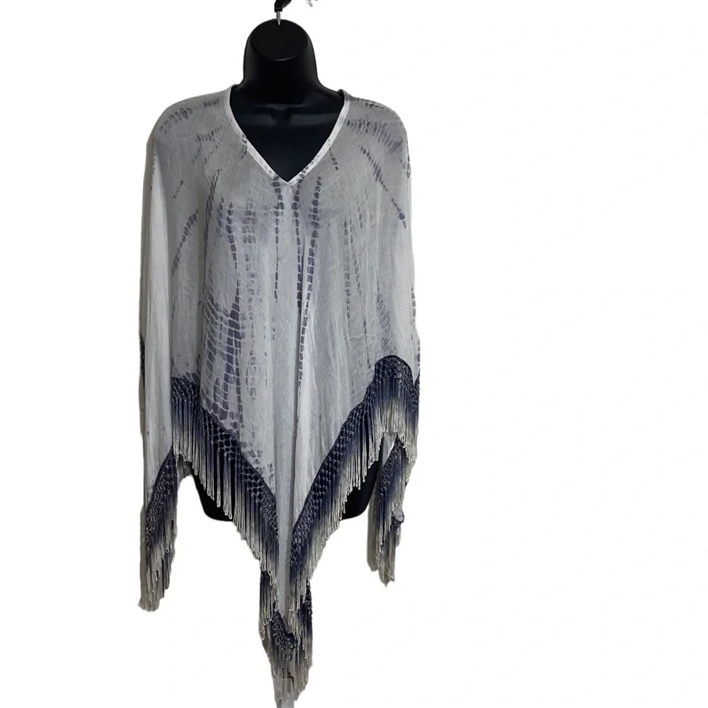Fraas The Scarf Company Pull Over Fringe Poncho 100% viscose Gypsy Attire V-neck